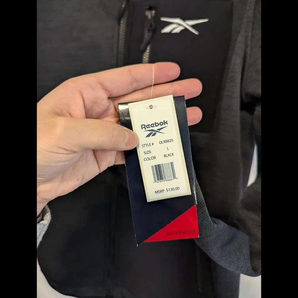 Reebok Mens Jacket/Gray&Black/NWT/Zip Up/Hooded/Size L but Fits Like A Medium